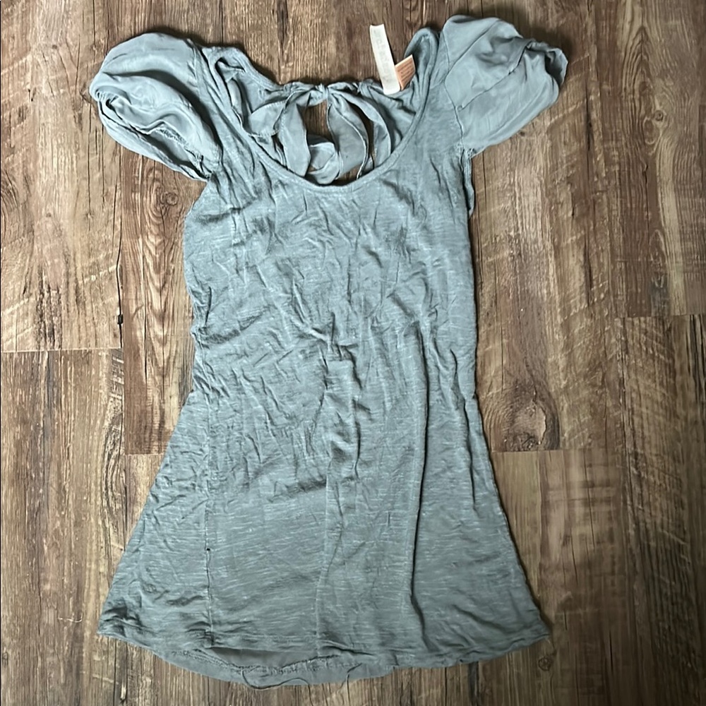 Eyeshadow  Blue Puff Sleeve Ruched Blouse